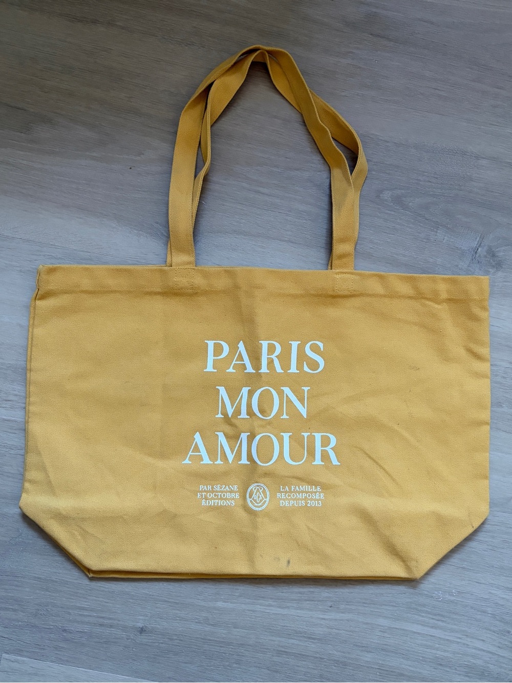 Sézane Paris Mon Amour Mustard Canvas Tote Bag